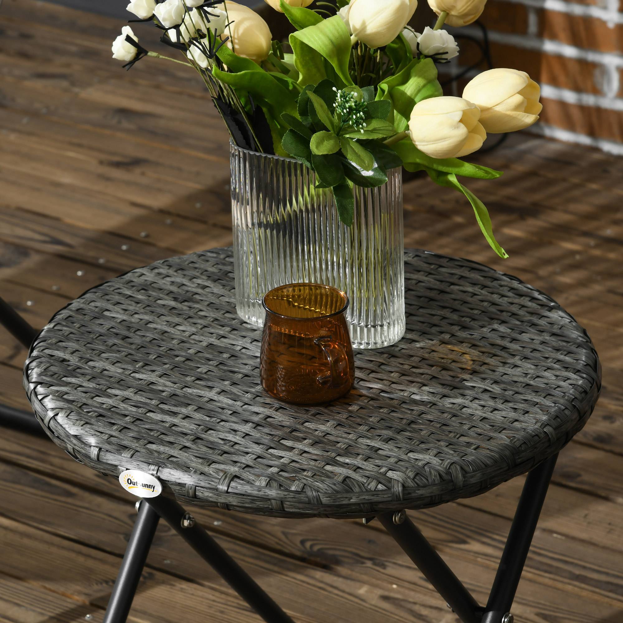 Salon de jardin pliable 2 places acier balcon gain de place table chaises gris - ComfortXL Outdoor Living - Image 10