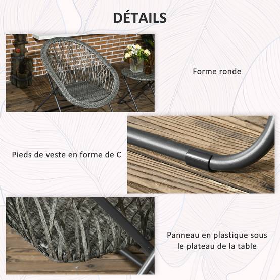 Salon de jardin pliable 2 places acier balcon gain de place table chaises gris - ComfortXL Outdoor Living - Image 9