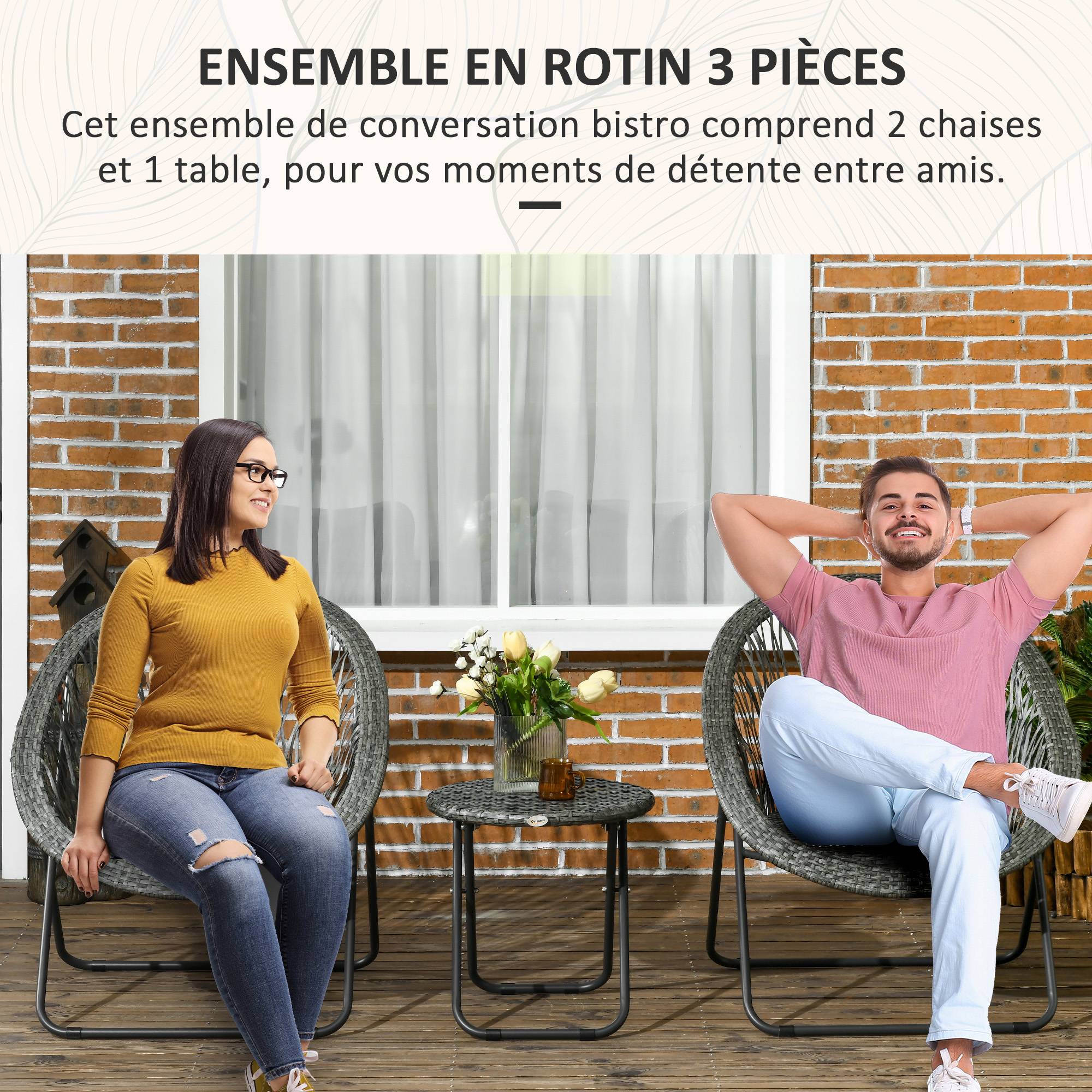 Salon de jardin pliable 2 places acier balcon gain de place table chaises gris - ComfortXL Outdoor Living - Image 7