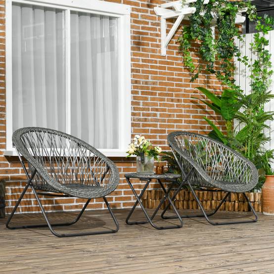 Salon de jardin pliable 2 places acier balcon gain de place table chaises gris - ComfortXL Outdoor Living - Image 3