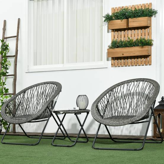 Salon de jardin pliable 2 places acier balcon gain de place table chaises gris - ComfortXL Outdoor Living - Image 4