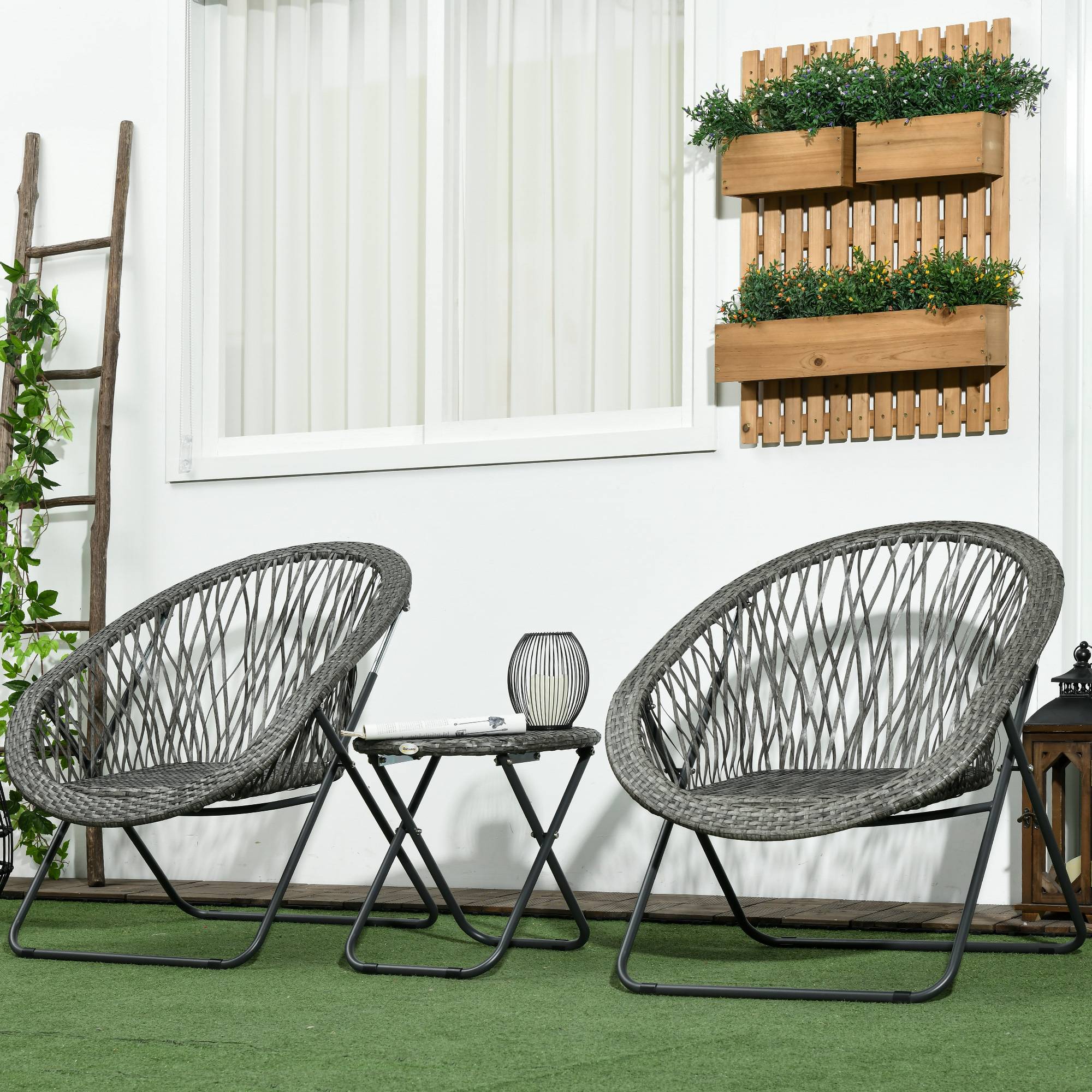 Salon de jardin pliable 2 places acier balcon gain de place table chaises gris - ComfortXL Outdoor Living - Image 4