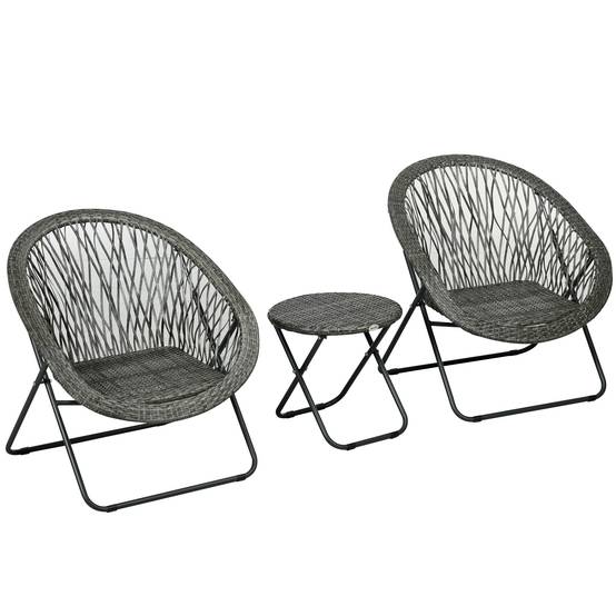 Salon de jardin pliable 2 places acier balcon gain de place table chaises gris - ComfortXL Outdoor Living - Image 1