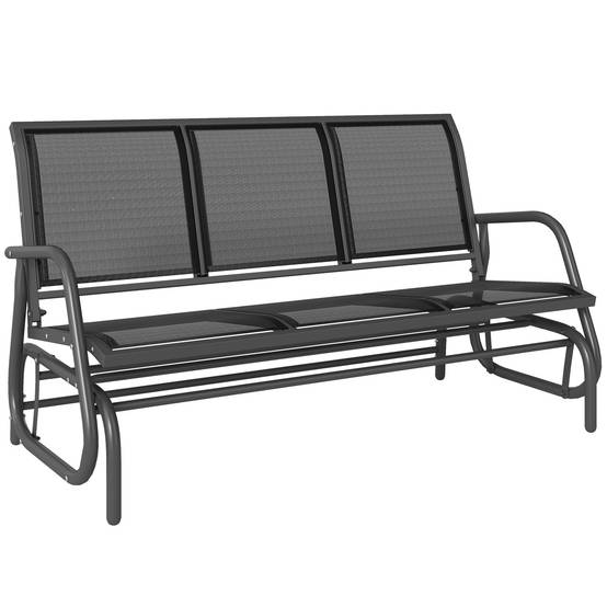 Banc à bascule acier terrasse 3 places assise ergonomique textilène 147cm noir - ComfortXL Outdoor Living - Image 1