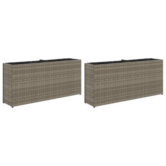 2 pcs Jardinière | Pot de fleurs | Cache-pot | Bac à fleurss avec 2 pots gris 90x20x40 cm résine tressée - Image 1