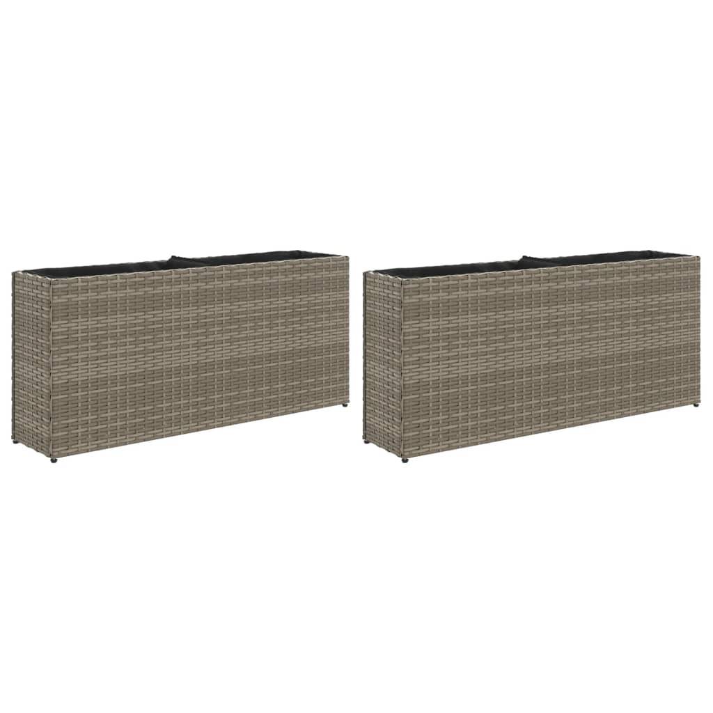 2 pcs Jardinière | Pot de fleurs | Cache-pot | Bac à fleurss avec 2 pots gris 90x20x40 cm résine tressée - Image 1