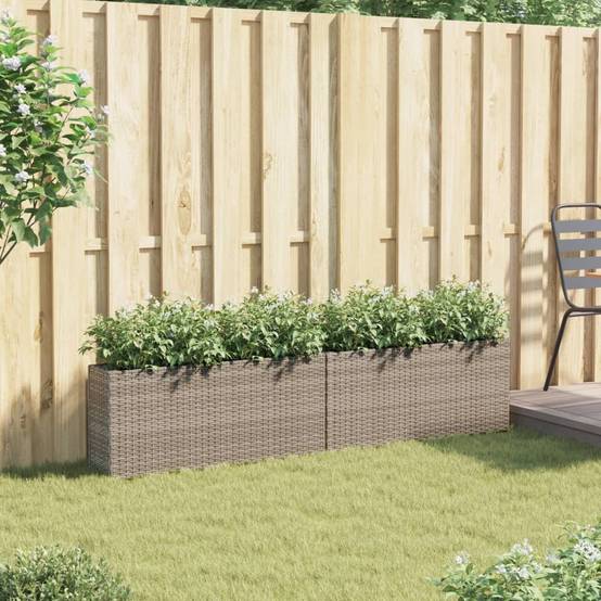 2 pcs Jardinière | Pot de fleurs | Cache-pot | Bac à fleurss avec 2 pots gris 90x20x40 cm résine tressée - Image 3