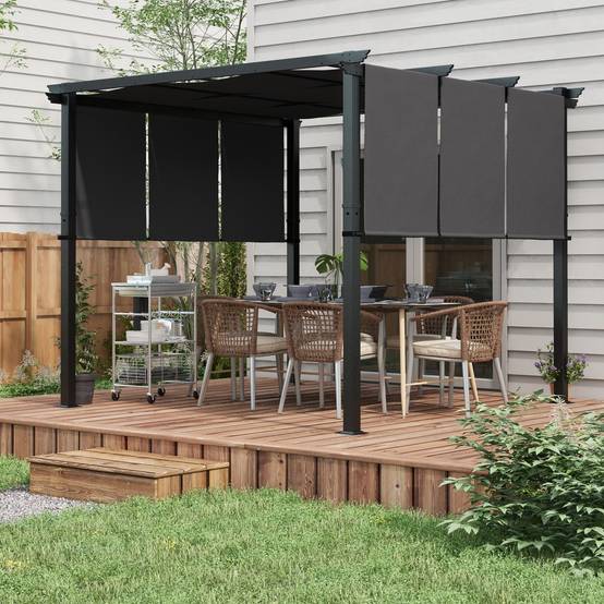 Pergola de jardin acier terrasse toit coulissant anti-UV 3x3m gris foncé - ComfortXL Outdoor Living - Image 4