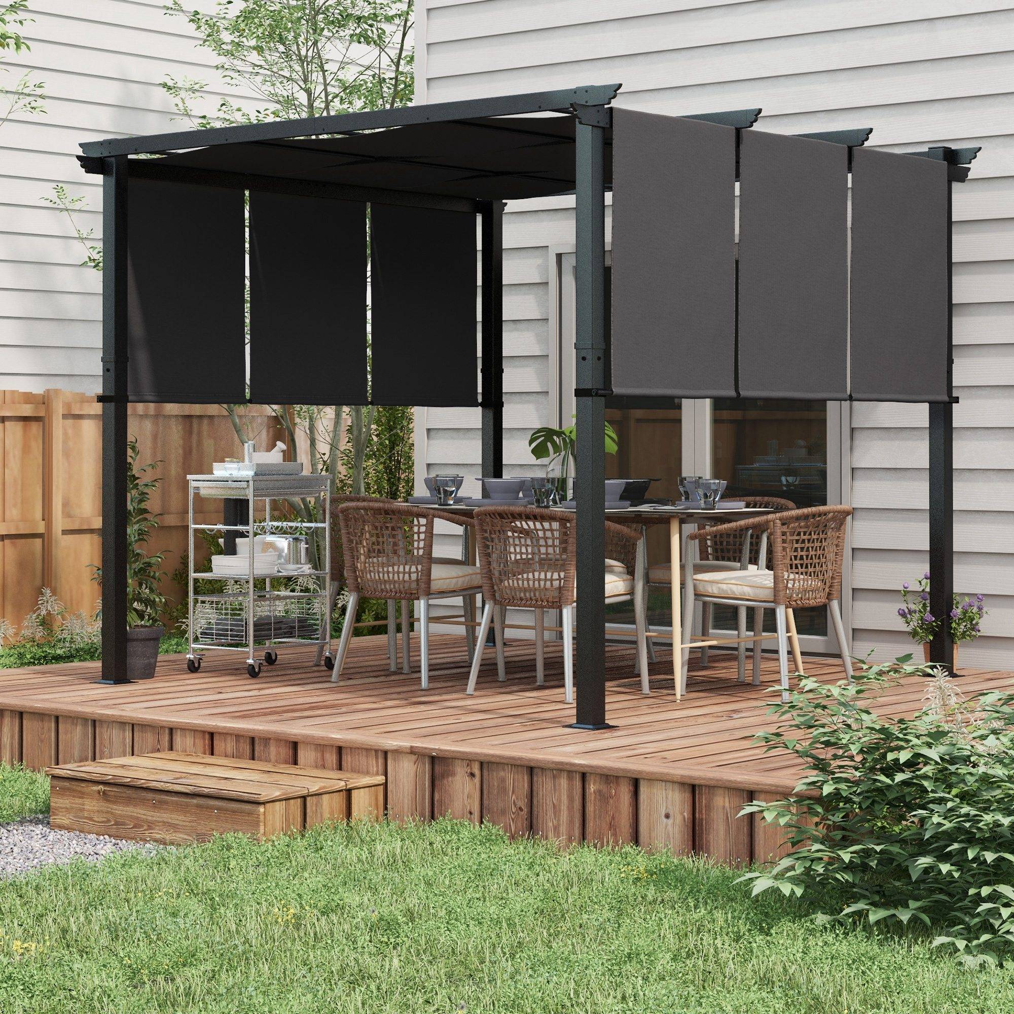 Pergola de jardin acier terrasse toit coulissant anti-UV 3x3m gris foncé - ComfortXL Outdoor Living - Image 4
