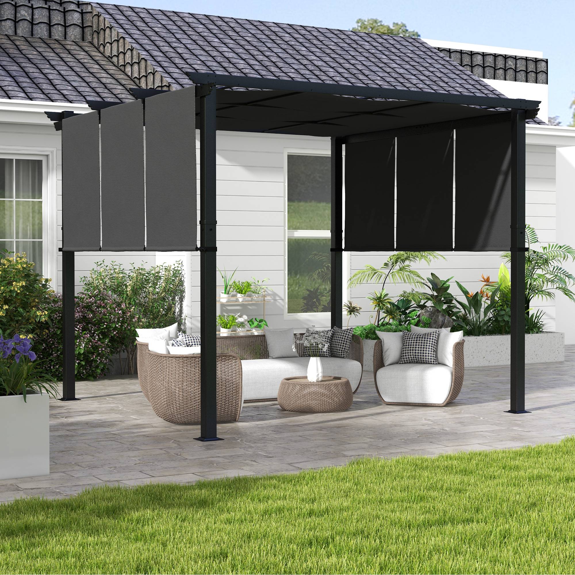Pergola de jardin acier terrasse toit coulissant anti-UV 3x3m gris foncé - ComfortXL Outdoor Living - Image 3