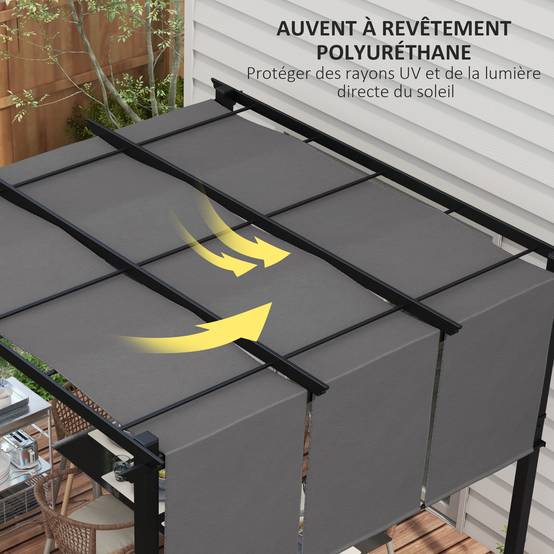 Pergola de jardin acier terrasse toit coulissant anti-UV 3x3m gris foncé - ComfortXL Outdoor Living - Image 7