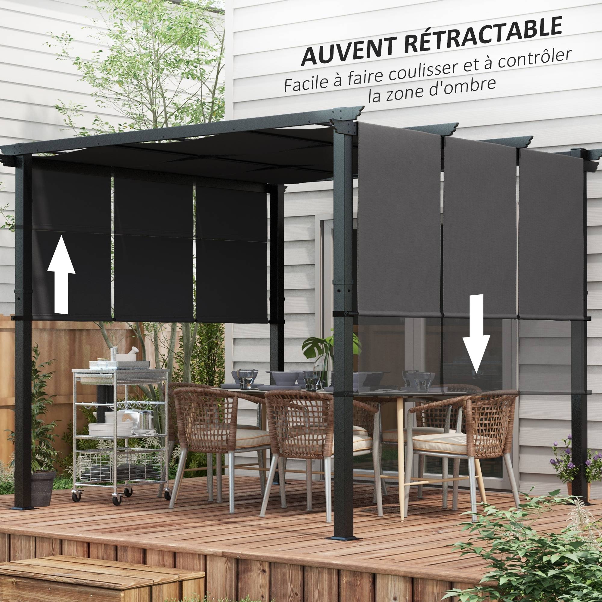 Pergola de jardin acier terrasse toit coulissant anti-UV 3x3m gris foncé - ComfortXL Outdoor Living - Image 6