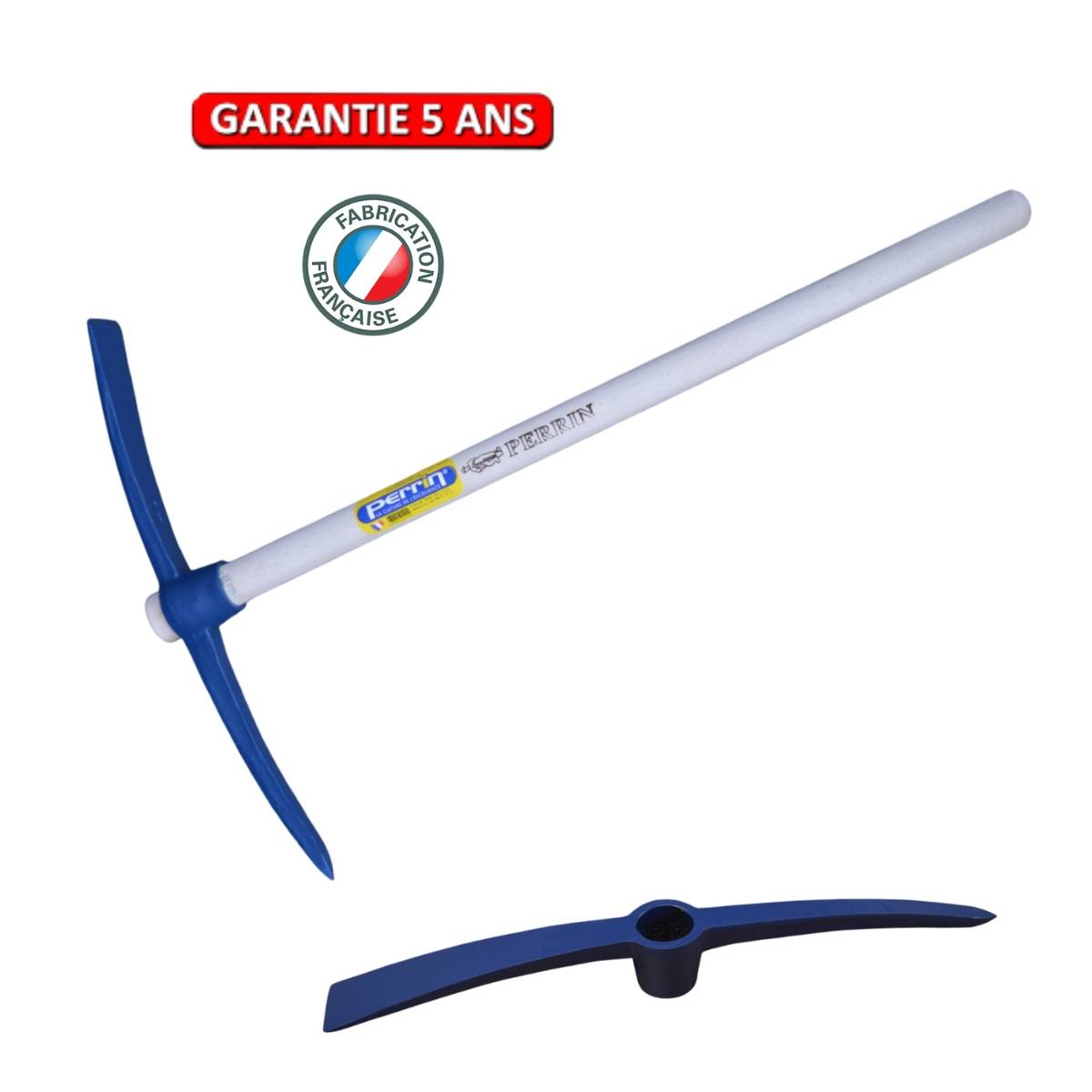 Outils Perrin - Pioche terrassier 2,5 kg – manche 90 cm PEFC – œil rond – outil de terrassement