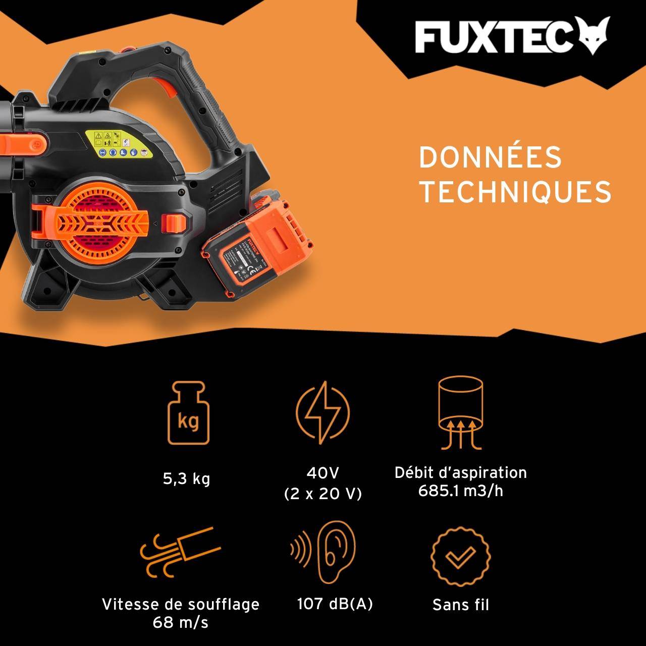 FUXTEC - FUXTEC Kit souffleur/aspirateur de feuilles à batterie 40V FX-E2LBSSET - Image 3
