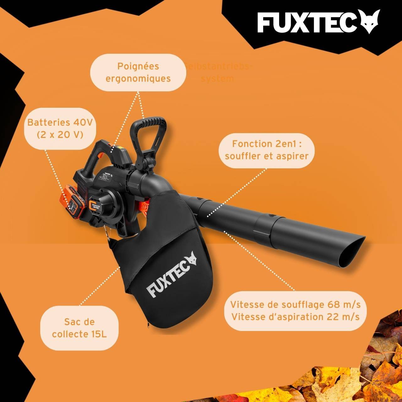 FUXTEC - FUXTEC Kit souffleur/aspirateur de feuilles à batterie 40V FX-E2LBSSET - Image 6
