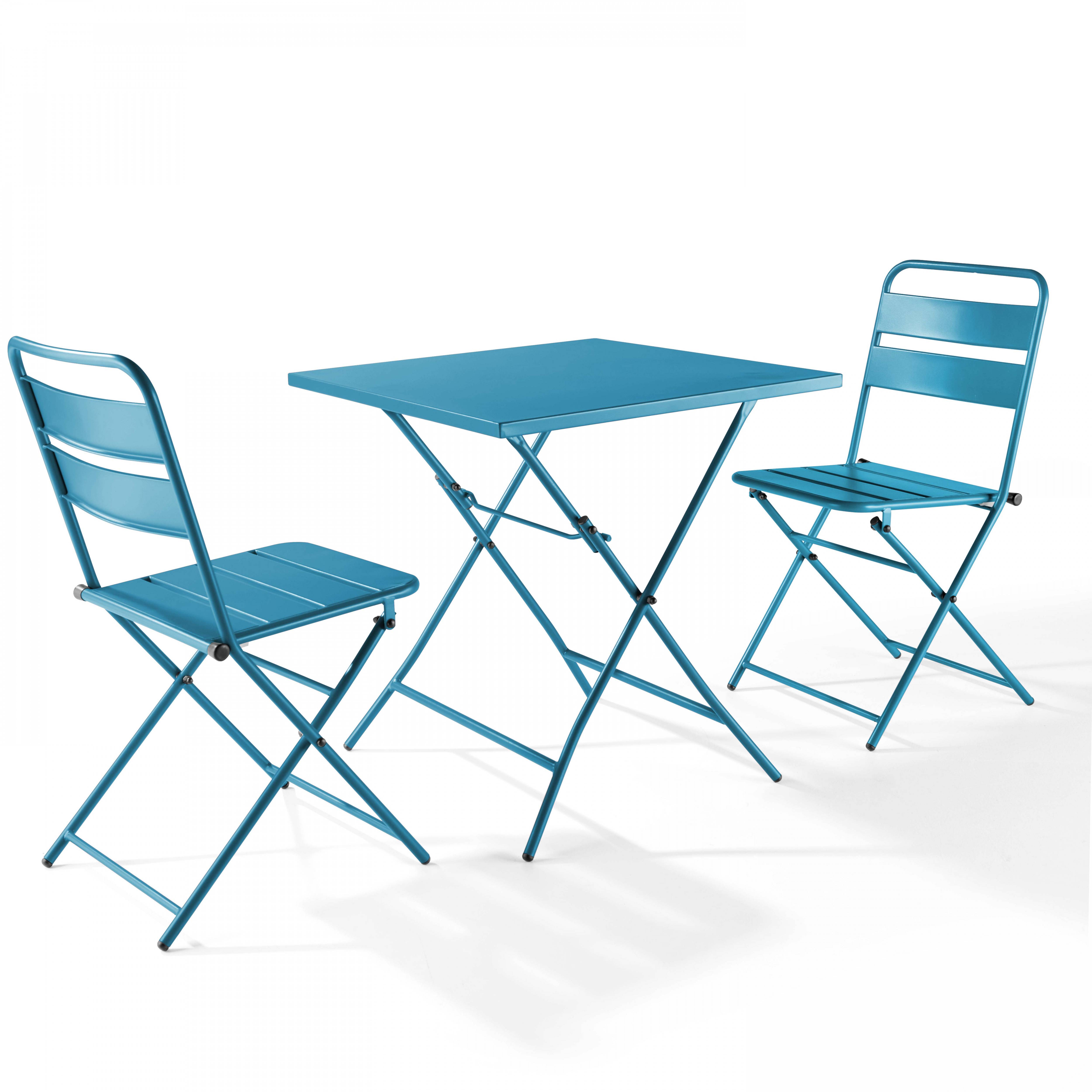 Oviala - Table de jardin pliante carrée en acier 70 cm 4 places bleu pacific Palavas - Oviala - Imagen 4