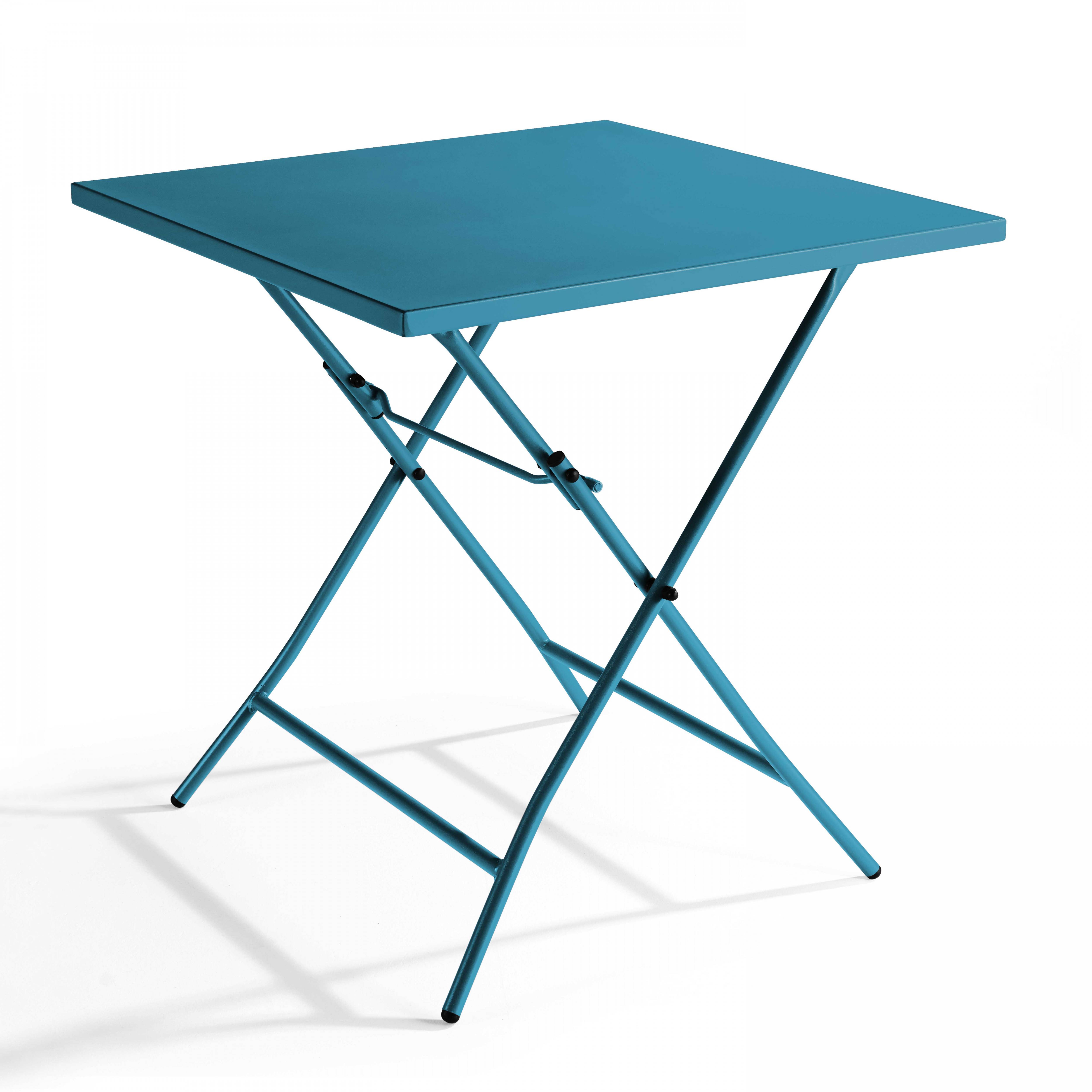 Oviala - Table de jardin pliante carrée en acier 70 cm 4 places bleu pacific Palavas - Oviala - Imagen 1