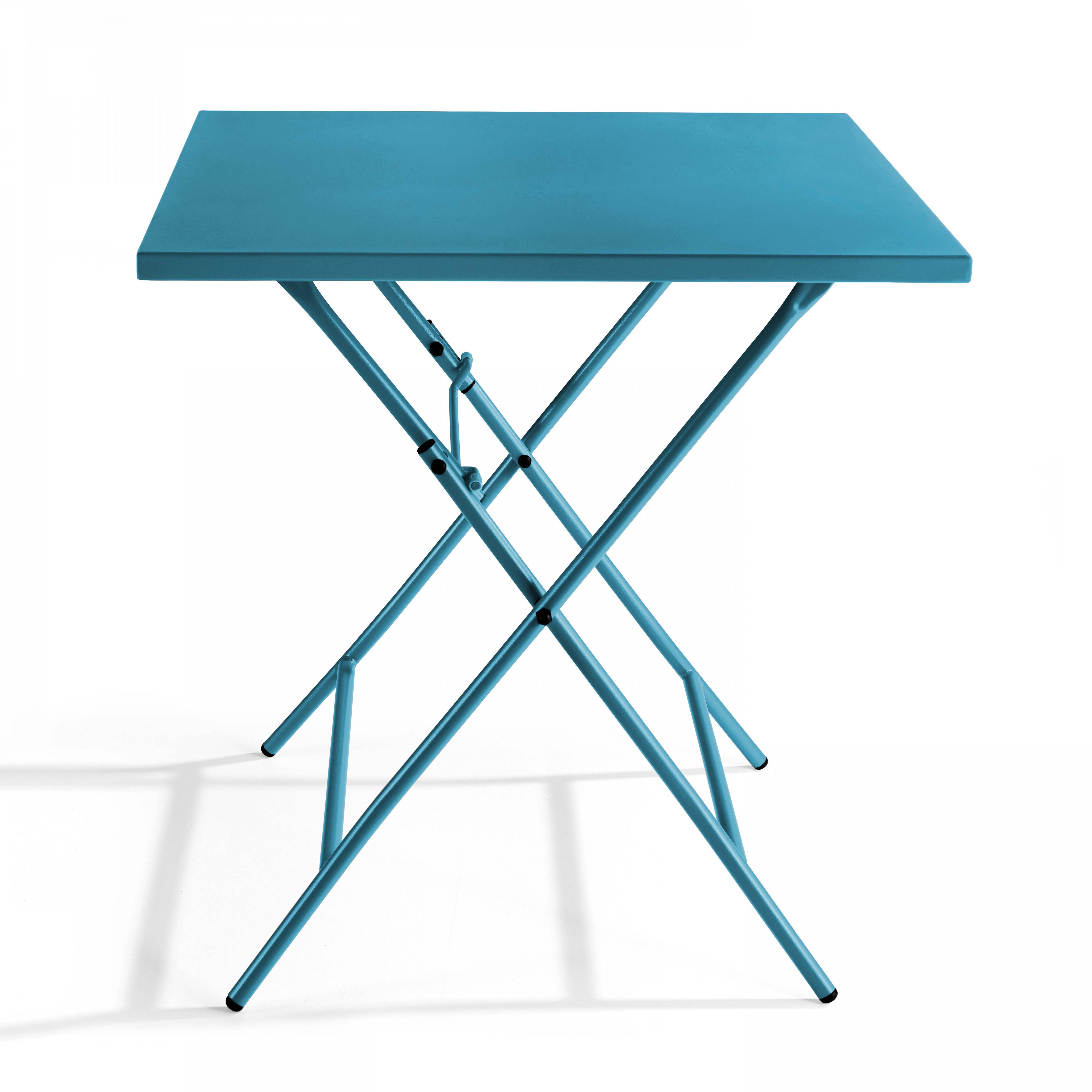 Oviala - Table de jardin pliante carrée en acier 70 cm 4 places bleu pacific Palavas - Oviala - Imagen 2