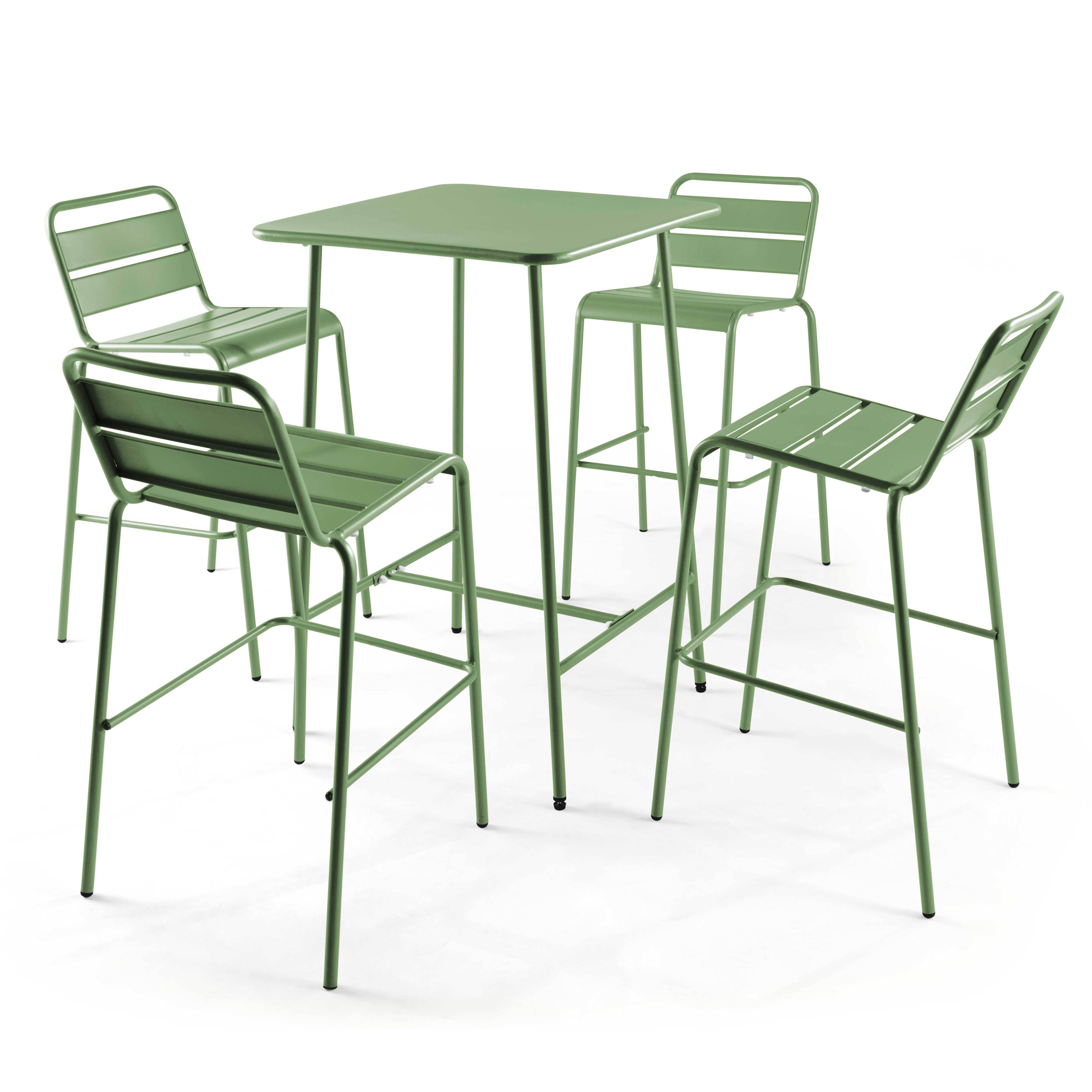 Oviala - Table haute de jardin carrée en acier vert cactus Palavas - Oviala - Imagen 6