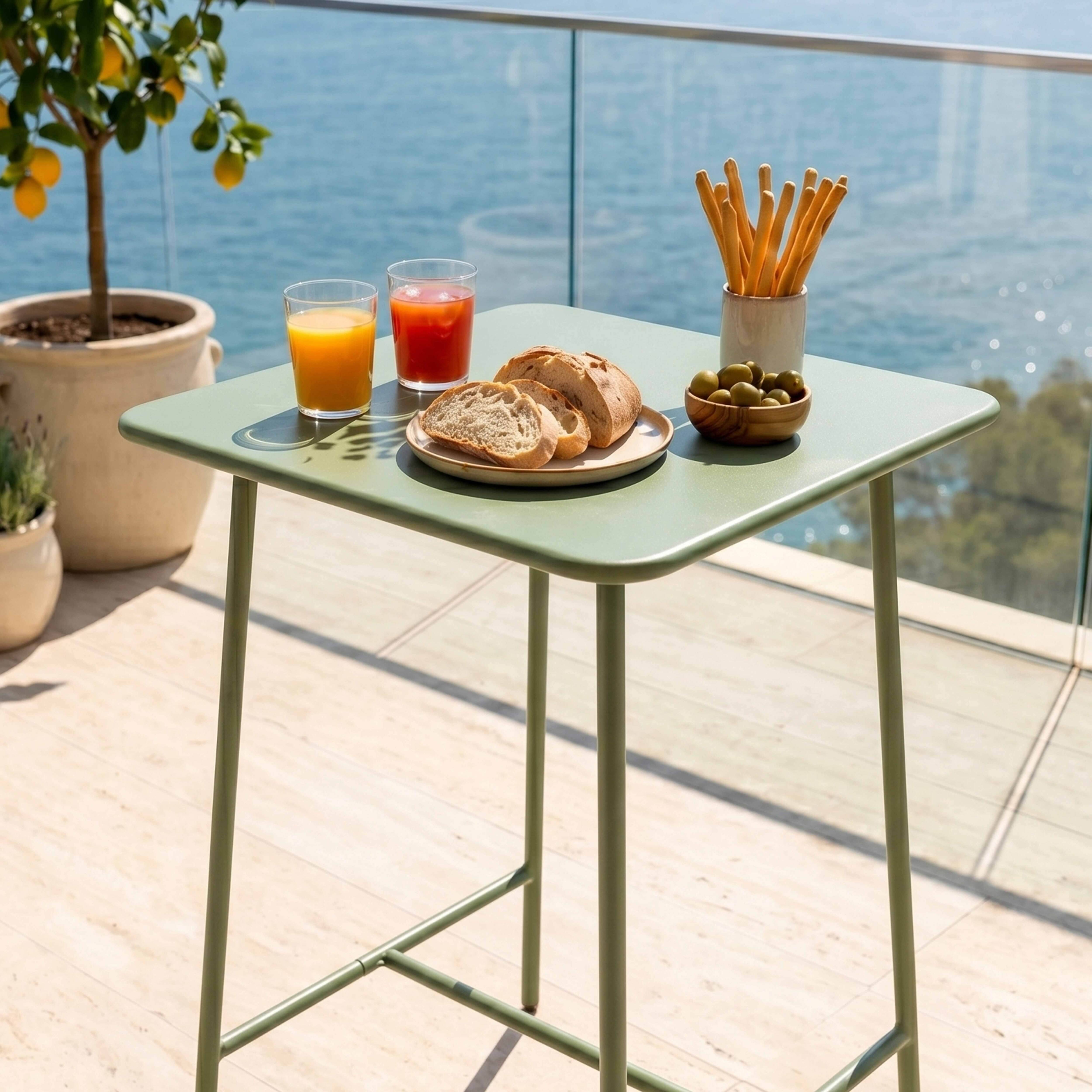 Oviala - Table haute de jardin carrée en acier vert cactus Palavas - Oviala - Imagen 3