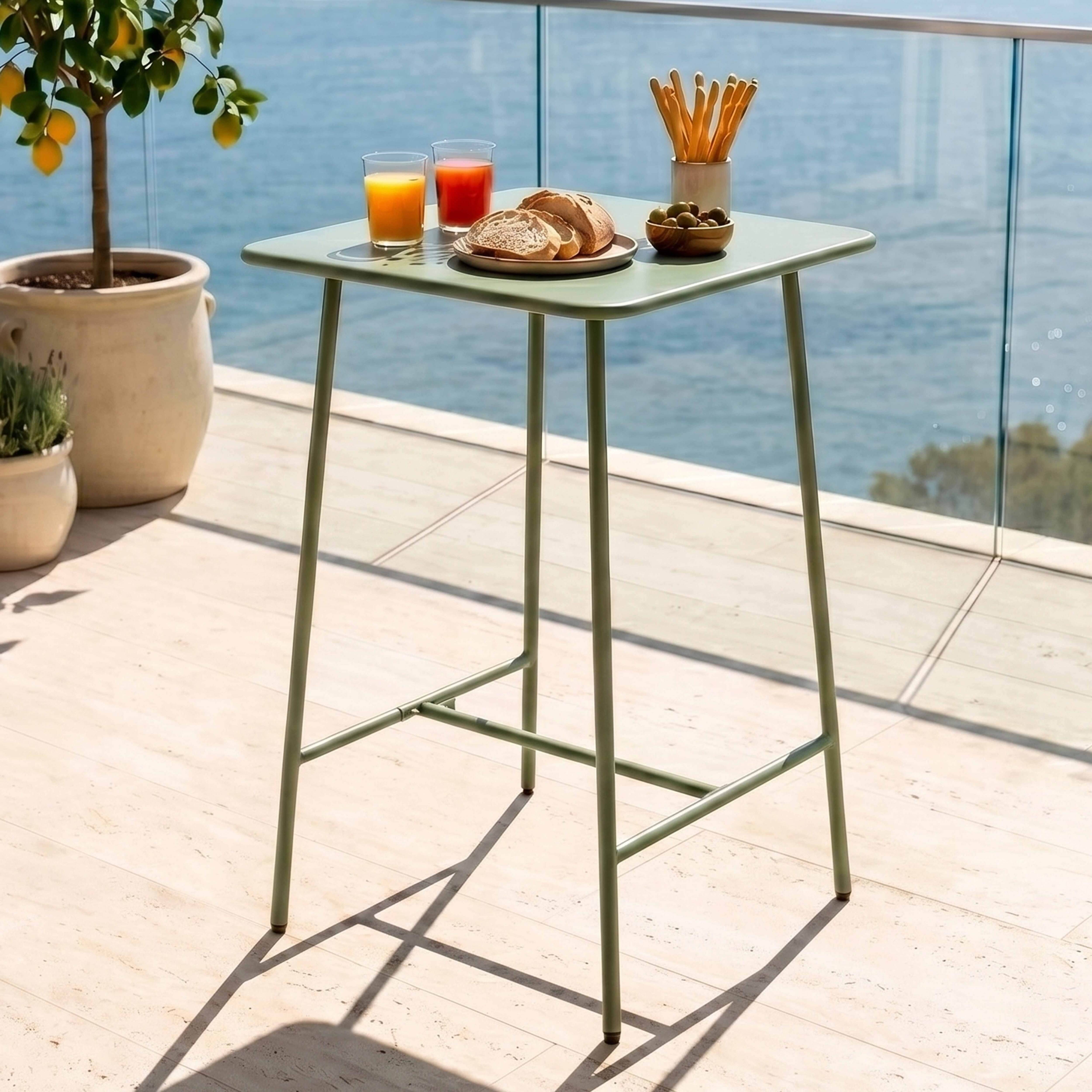 Oviala - Table haute de jardin carrée en acier vert cactus Palavas - Oviala - Imagen 2