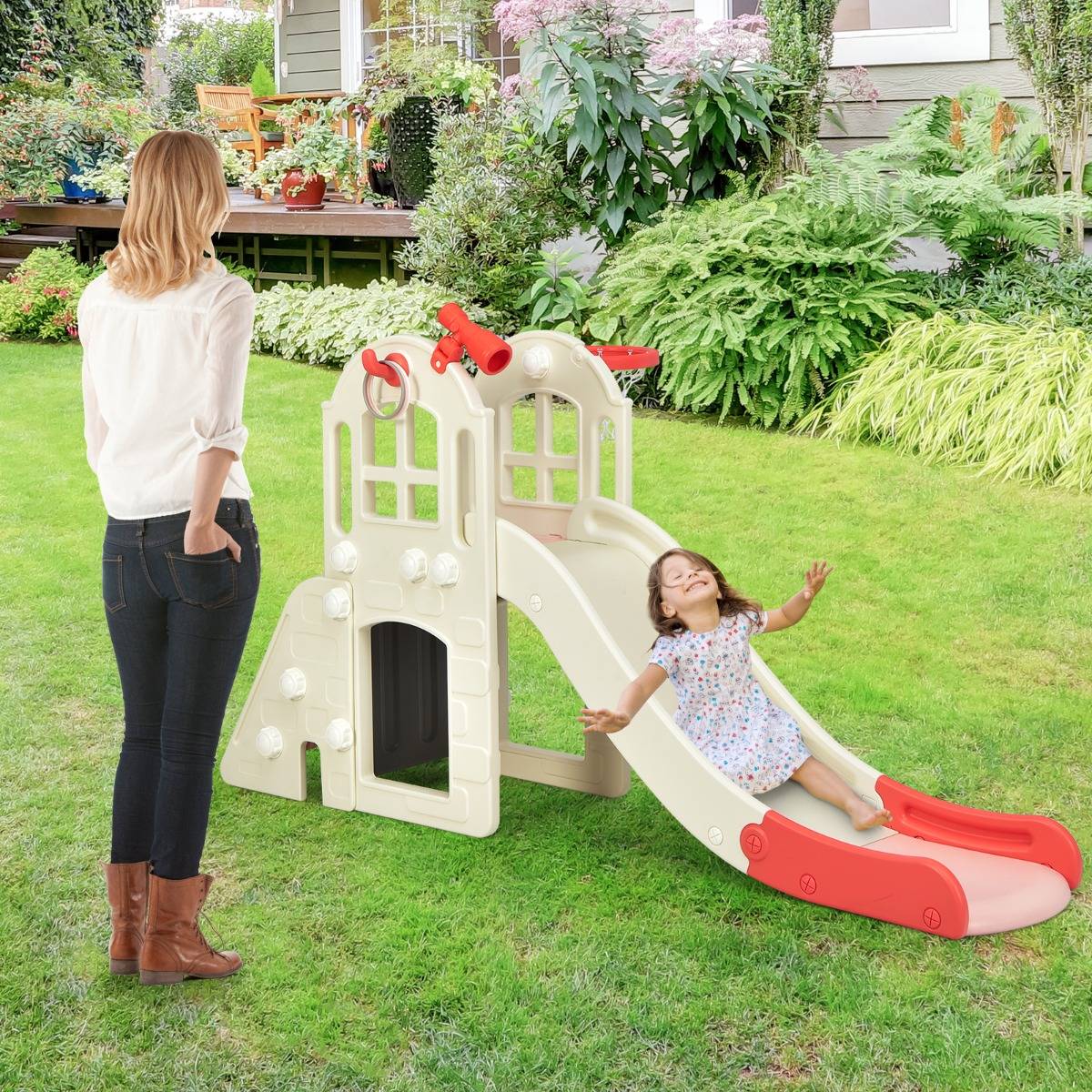 Toboggan pour Enfant 6 en 1 - Glisse de 140 CM 3-8 Ans Toboggan Intérieure & Extérieure Rose - Image 2