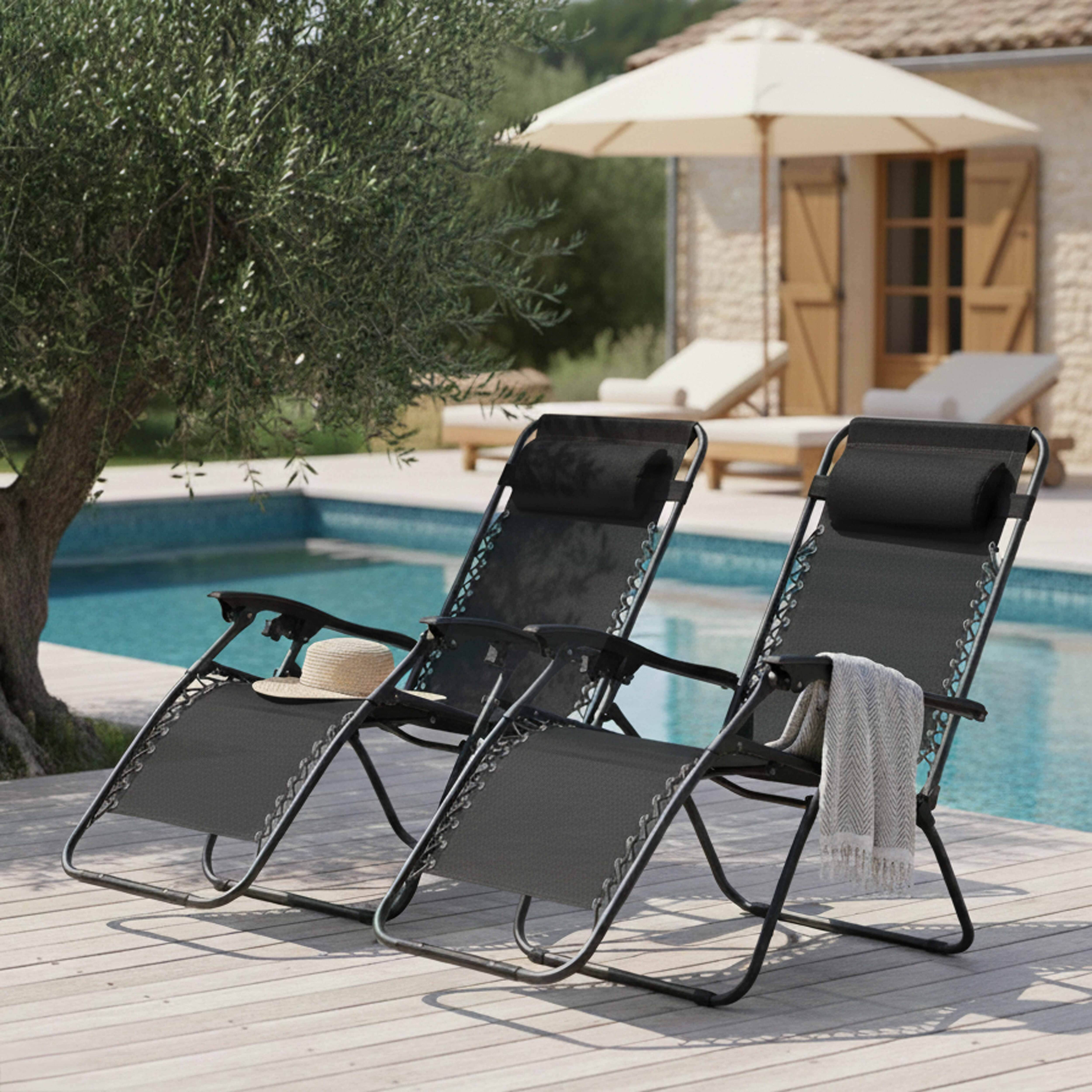 Oviala - Lot de 2 fauteuils lounge inclinable en acier noir Monaco - Oviala - Imagen 2