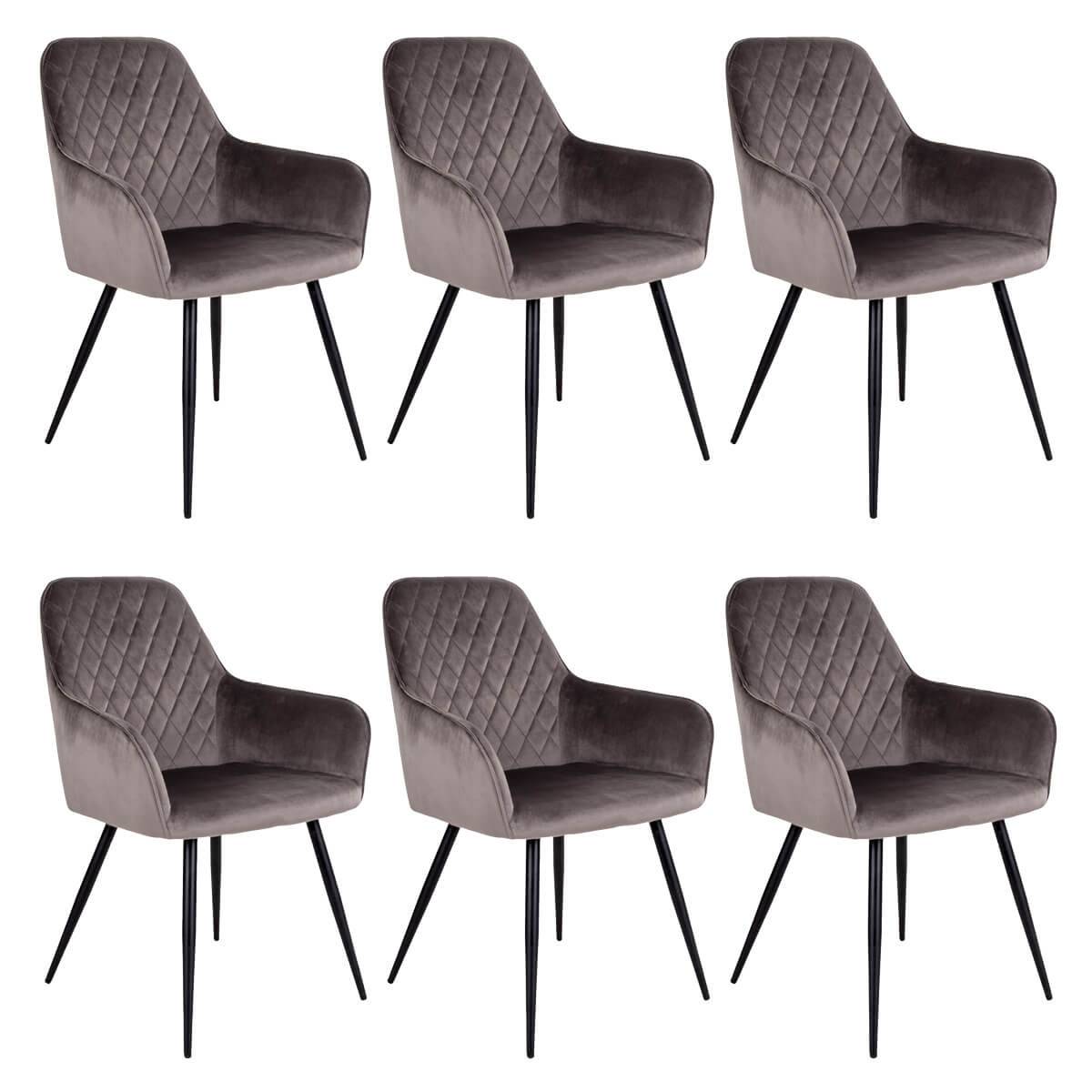 ALTOBUY - Lot de 6 Fauteuils Velours Taupe et Piétement Acier Noir - VIBY - Image 1