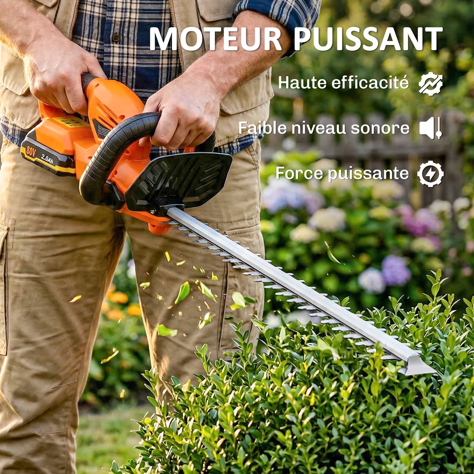 Taille-Haies Électrique 100 W, Lame 51 cm, Batterie 2,0 Ah et Chargeur, Orange - Image 6