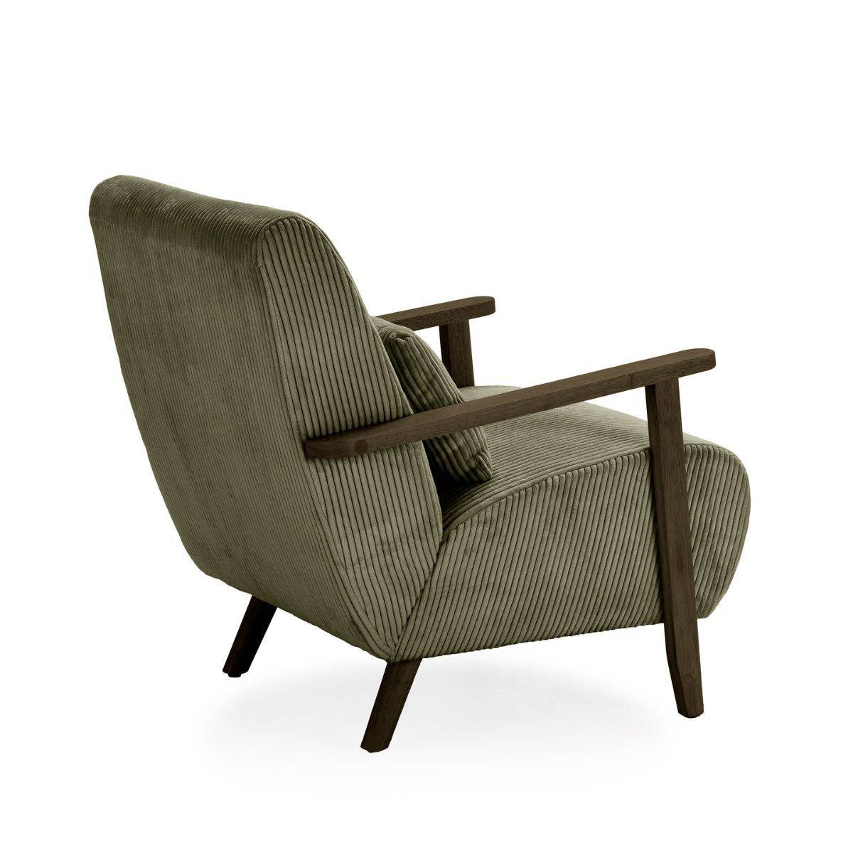 Fauteuil en velours côtelé vert vintage avec accoudoirs et pieds en chêne foncé - BONIFACE - Image 4