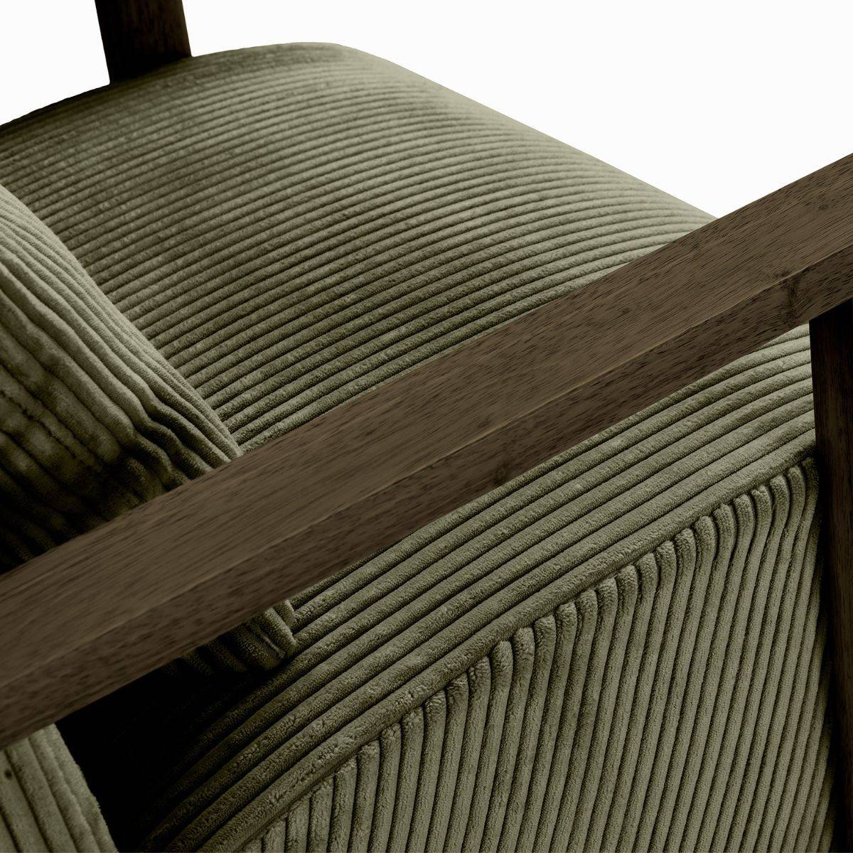 Fauteuil en velours côtelé vert vintage avec accoudoirs et pieds en chêne foncé - BONIFACE - Image 5