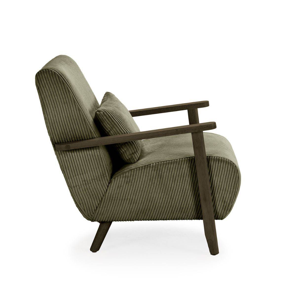 Fauteuil en velours côtelé vert vintage avec accoudoirs et pieds en chêne foncé - BONIFACE - Image 6