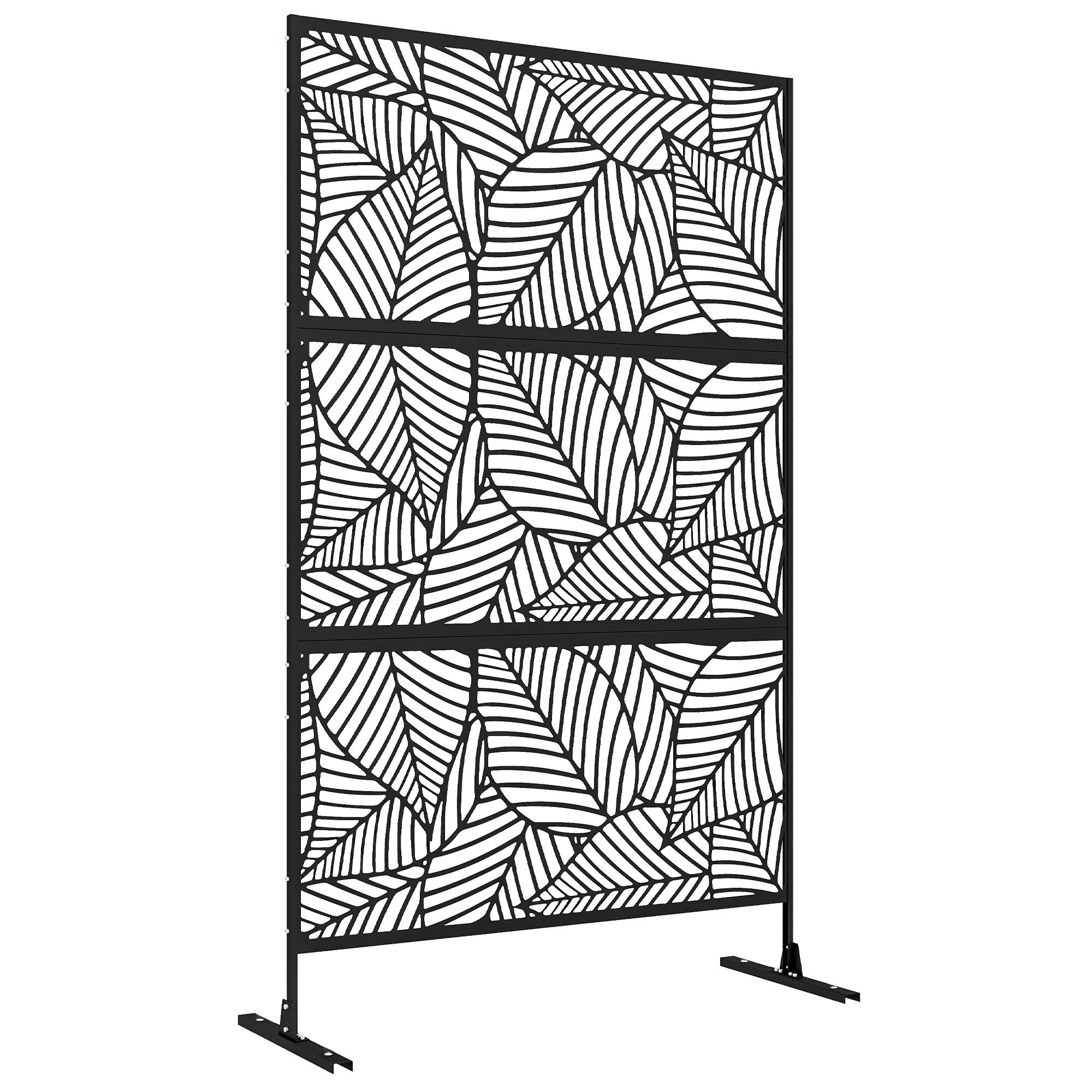 Outsunny - Panneau brise-vue décoratif extérieur paravent 122x45x198cm métal motif végétal noir - Outsunny - Image 1