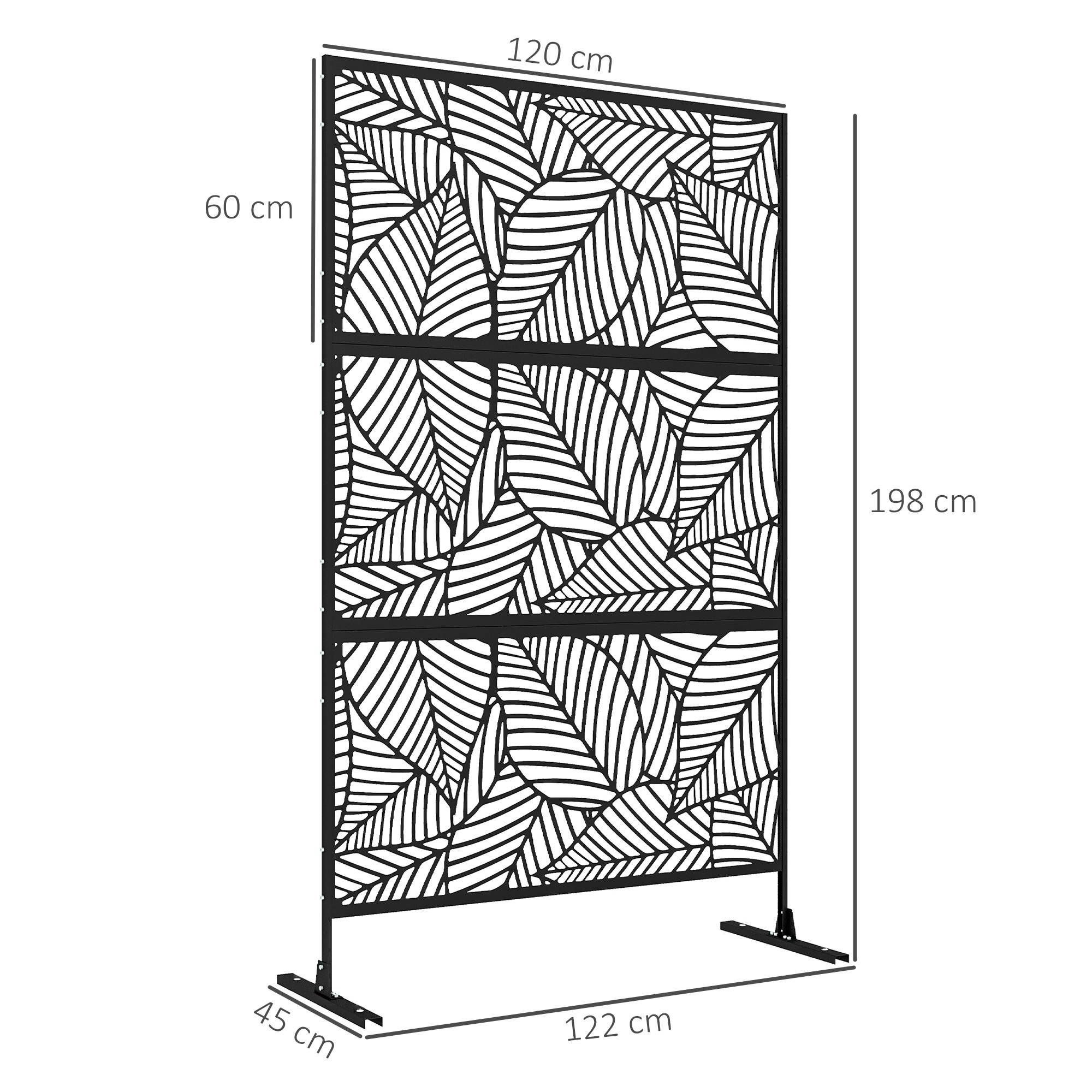Outsunny - Panneau brise-vue décoratif extérieur paravent 122x45x198cm métal motif végétal noir - Outsunny - Image 3