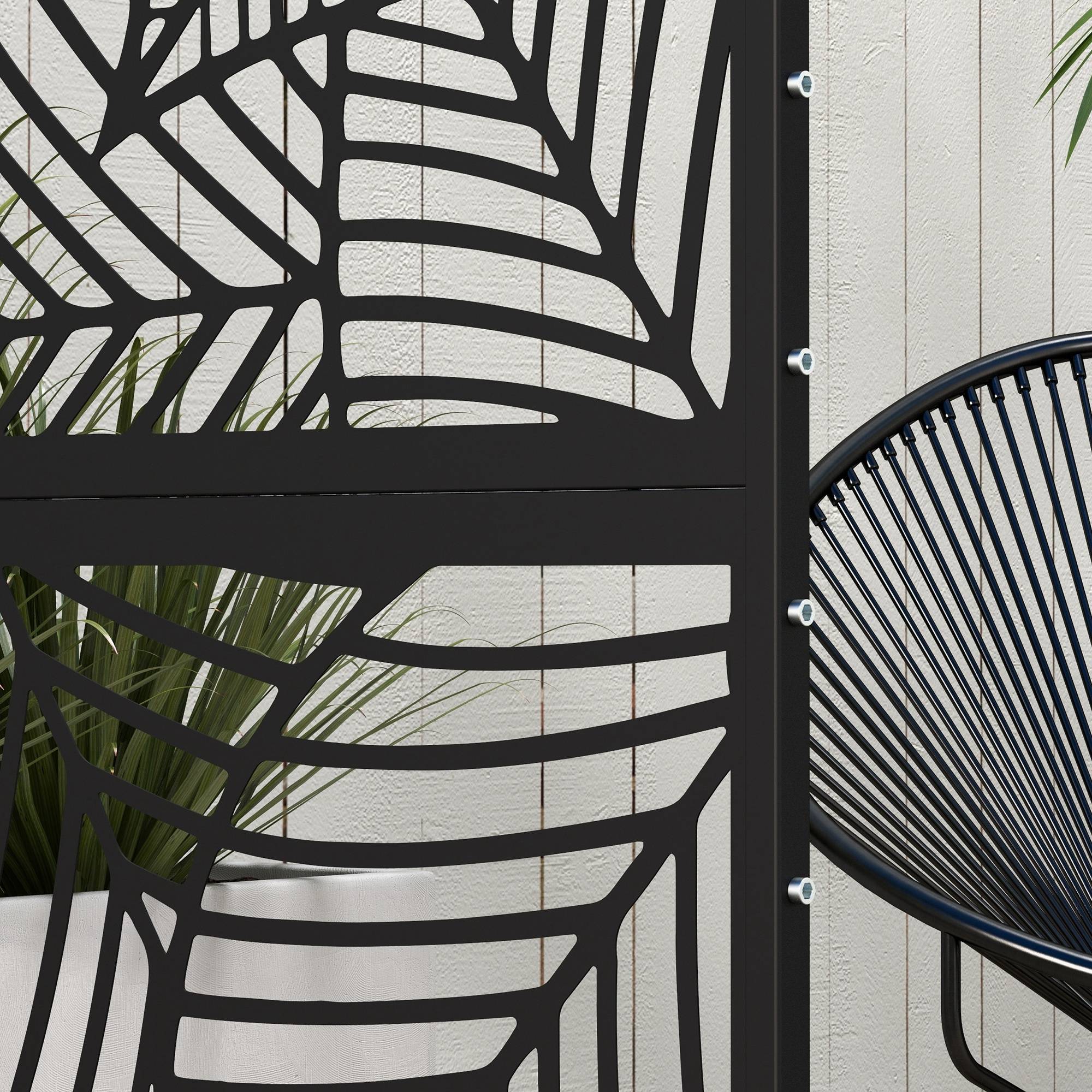 Outsunny - Panneau brise-vue décoratif extérieur paravent 122x45x198cm métal motif végétal noir - Outsunny - Image 6
