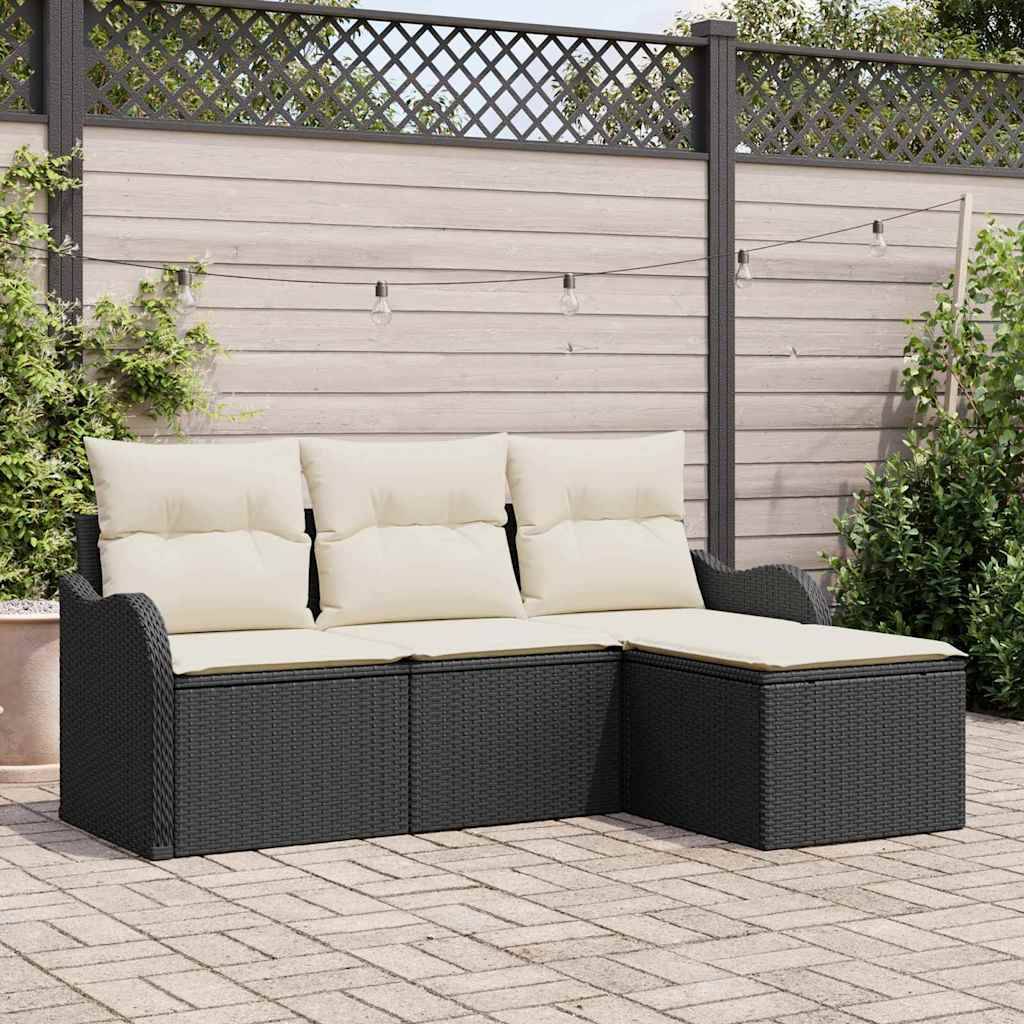 Salon de Jardin 4 Pièces Poly Rotin Tressé Modulable avec Pouf pour Petit Espace Extérieur Noir – ComfortXL Outdoor Living