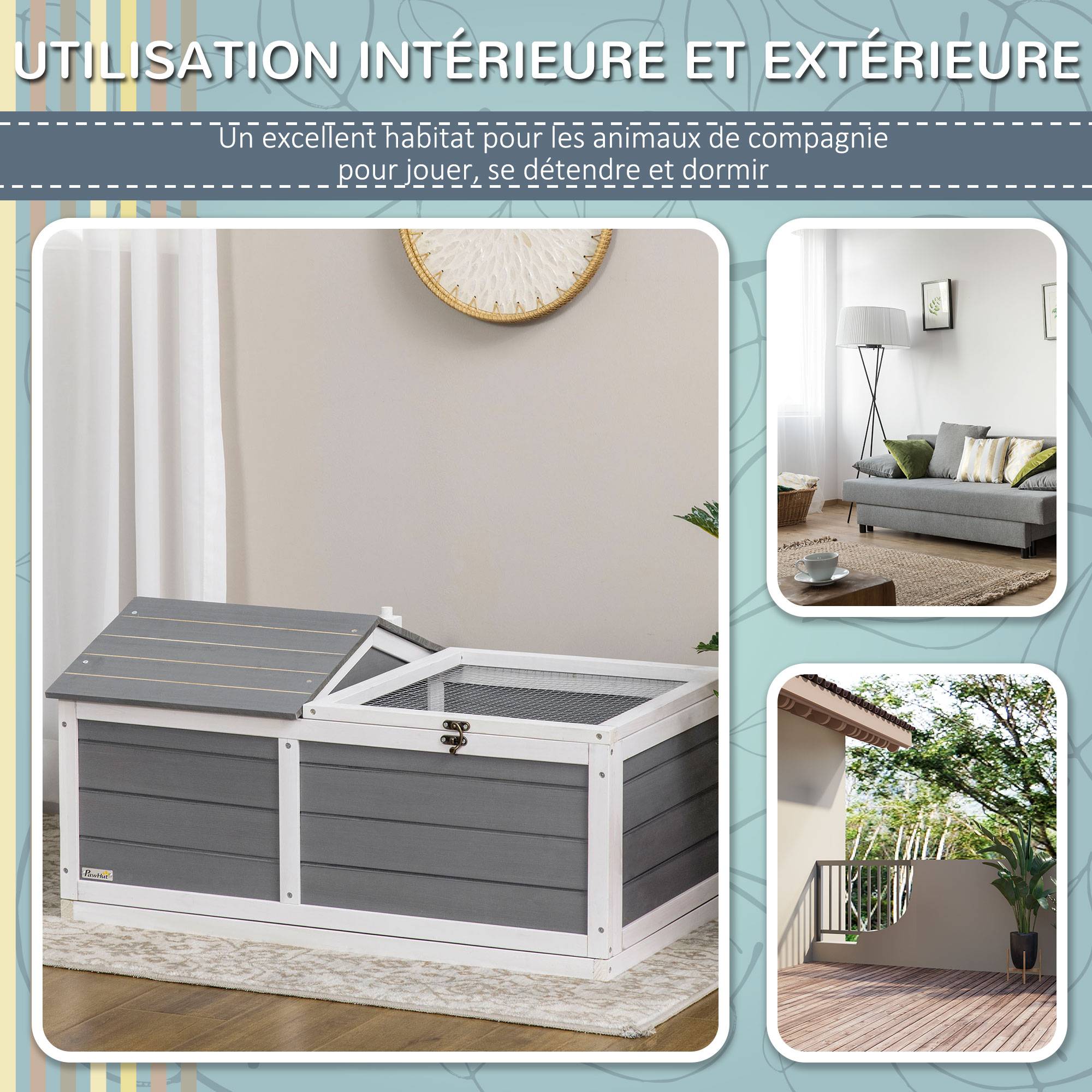 Enclos pour tortue bois naturel 86 x 54 x 43 cm - PANGIVO - Image 9
