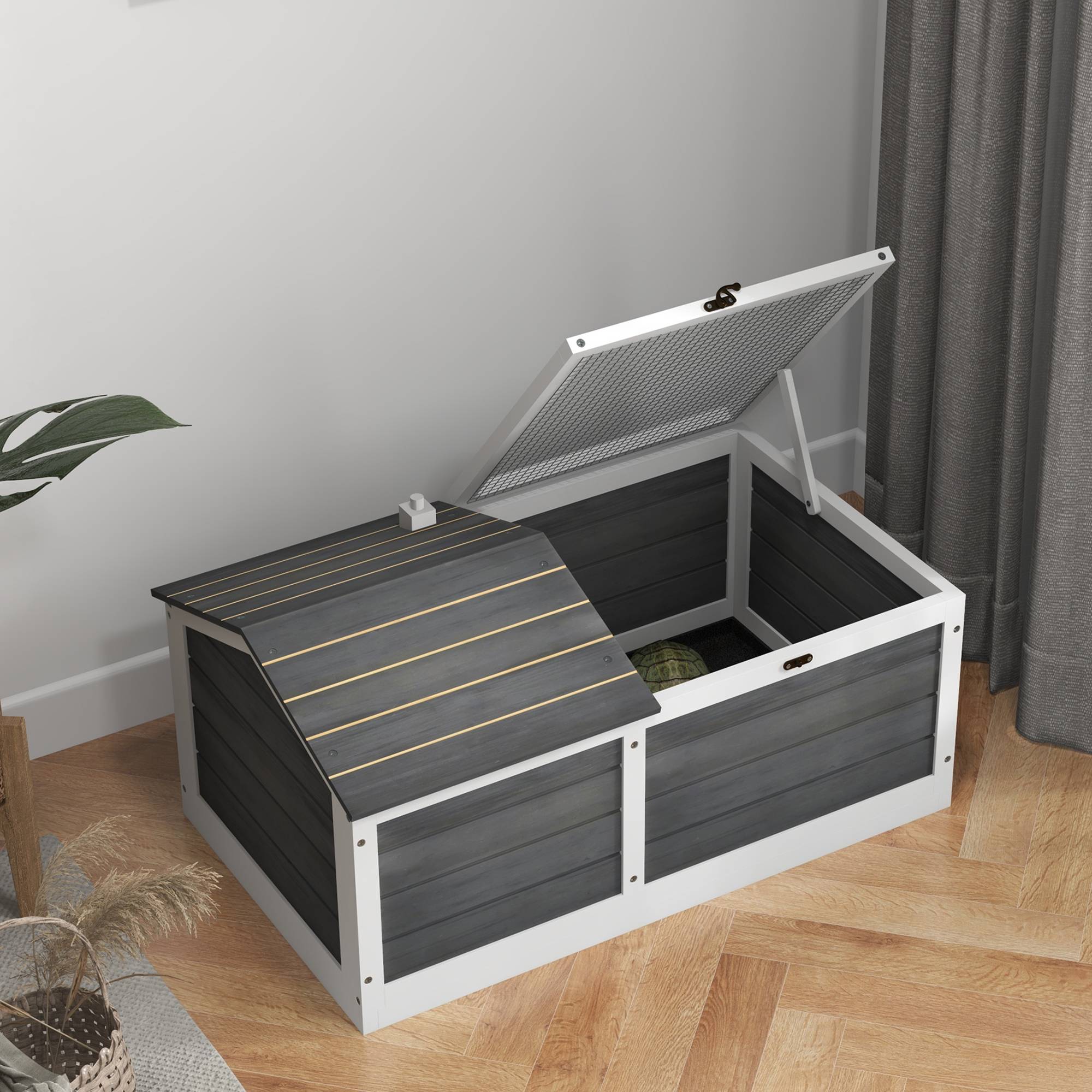 Enclos pour tortue bois naturel 86 x 54 x 43 cm - PANGIVO - Image 10