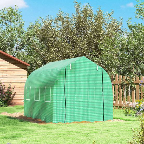 Serre Tunnel de Jardin 6m² Acier Galvanisé avec 6 Fenêtres et Porte Enroulable Vert - ComfortXL Outdoor Living - Image 10