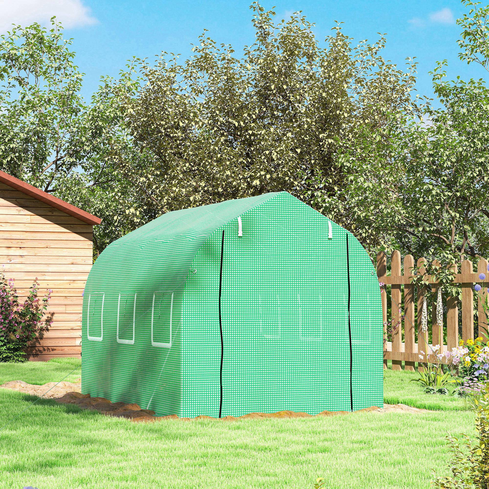 Serre Tunnel de Jardin 6m² Acier Galvanisé avec 6 Fenêtres et Porte Enroulable Vert - ComfortXL Outdoor Living - Image 10