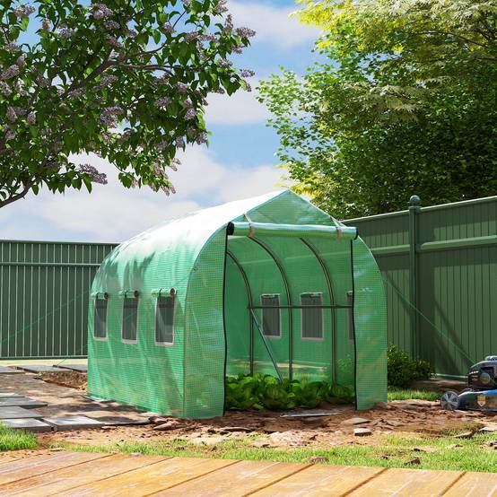 Serre Tunnel de Jardin 6m² Acier Galvanisé avec 6 Fenêtres et Porte Enroulable Vert - ComfortXL Outdoor Living - Image 4
