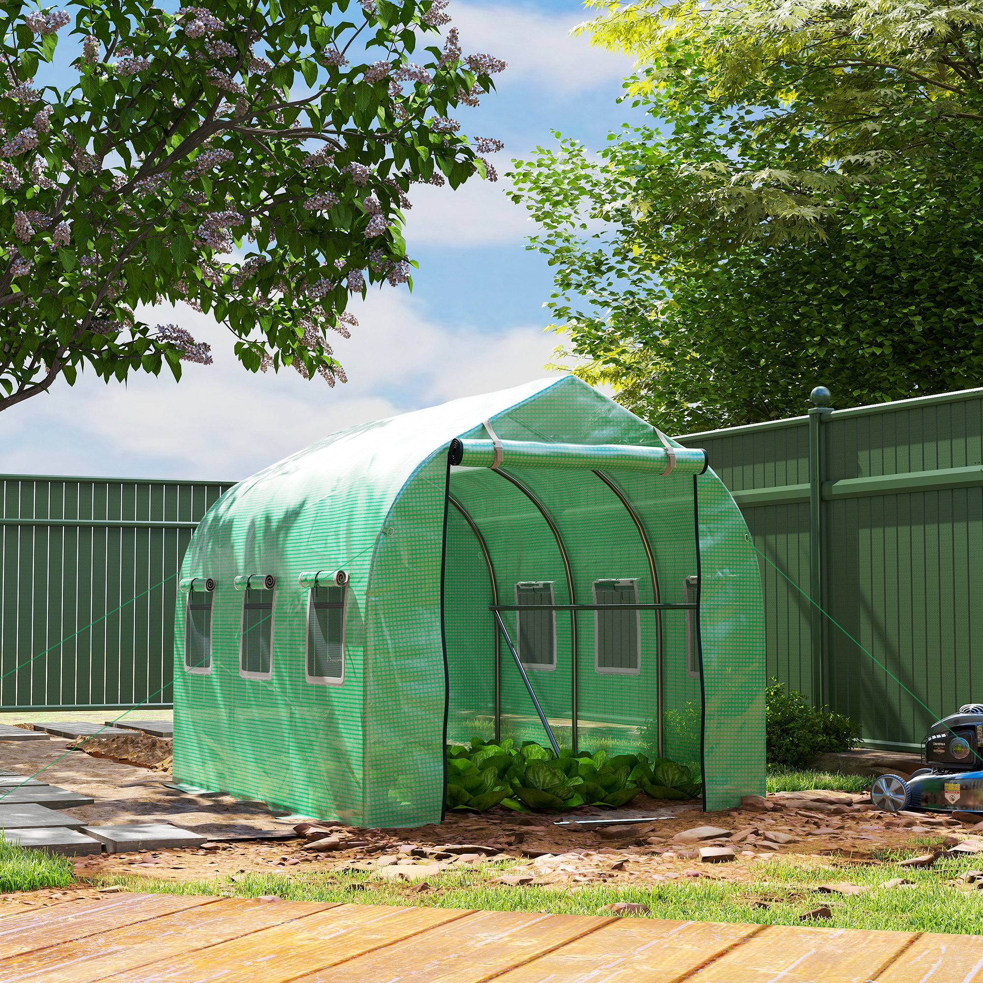 Serre Tunnel de Jardin 6m² Acier Galvanisé avec 6 Fenêtres et Porte Enroulable Vert - ComfortXL Outdoor Living - Image 4