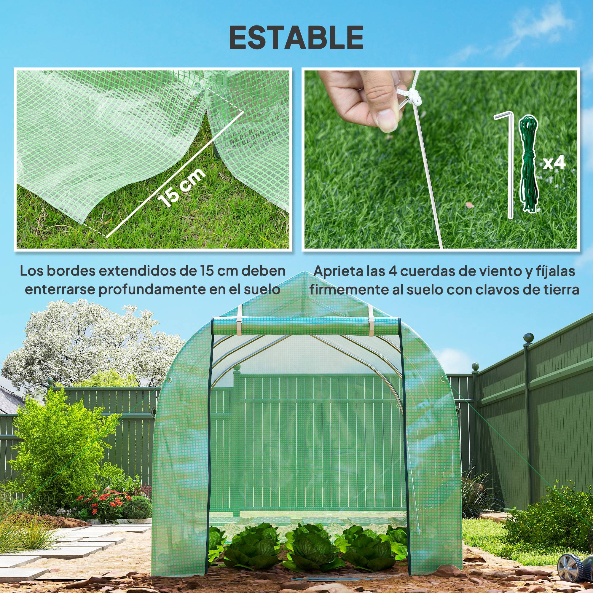 Serre Tunnel de Jardin 6m² Acier Galvanisé avec 6 Fenêtres et Porte Enroulable Vert - ComfortXL Outdoor Living - Image 7