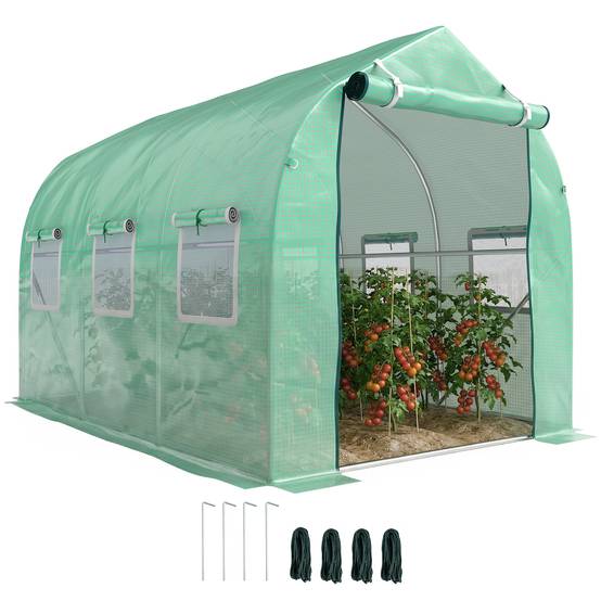 Serre Tunnel de Jardin 6m² Acier Galvanisé avec 6 Fenêtres et Porte Enroulable Vert - ComfortXL Outdoor Living - Image 1