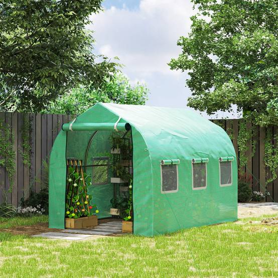 Serre Tunnel de Jardin 6m² Acier Galvanisé avec 6 Fenêtres et Porte Enroulable Vert - ComfortXL Outdoor Living - Image 3