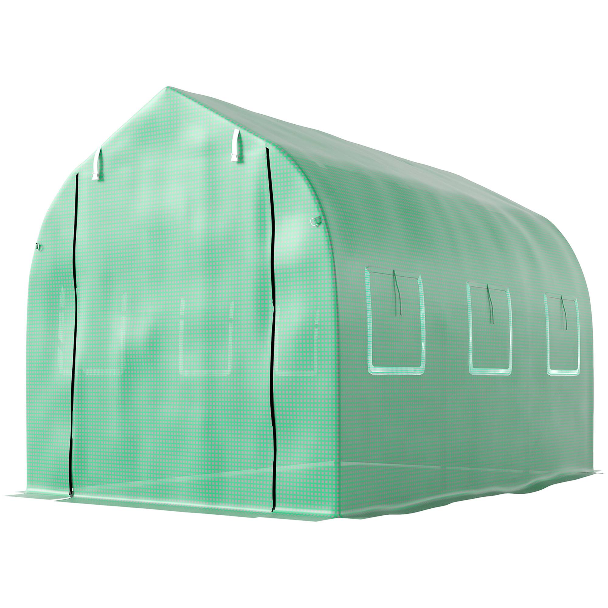 Serre Tunnel de Jardin 6m² Acier Galvanisé avec 6 Fenêtres et Porte Enroulable Vert - ComfortXL Outdoor Living - Image 2