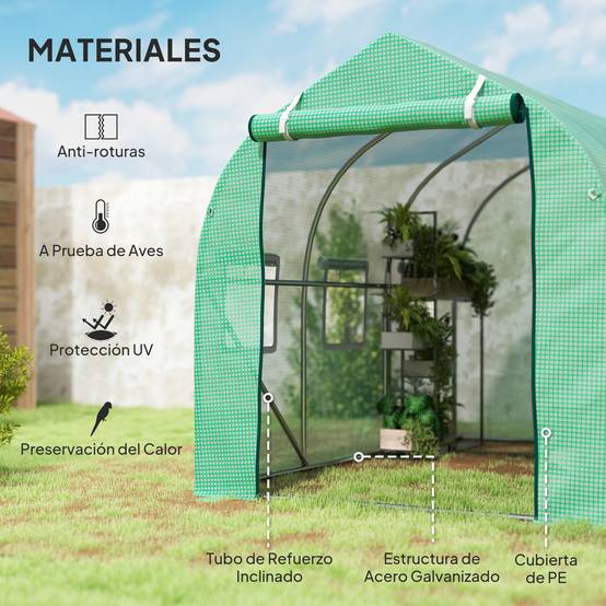 Serre Tunnel de Jardin 6m² Acier Galvanisé avec 6 Fenêtres et Porte Enroulable Vert - ComfortXL Outdoor Living - Image 6