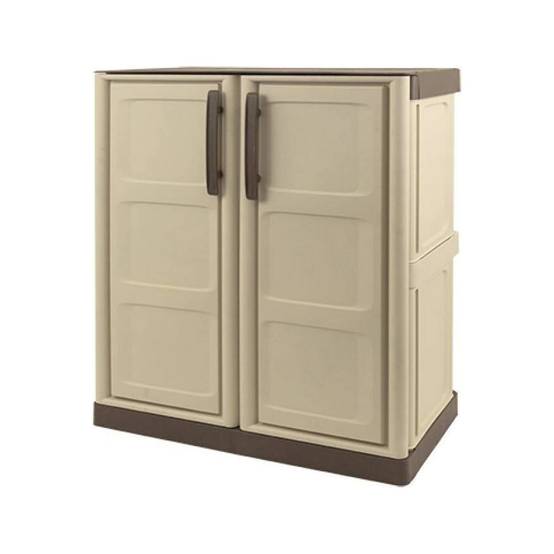 Dmora - Armoire d'extérieur Courtrai, Armoire de balcon polyvalente, Mobilier d'extérieur avec 2 portes, Beige et Marron, 70x39h86 cm, Finition à carreaux - Image 1