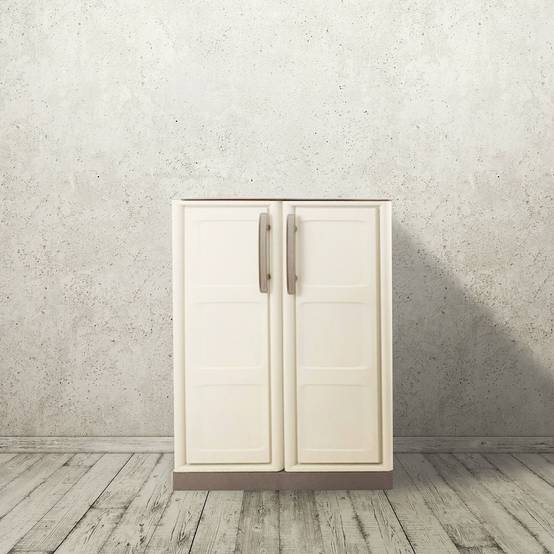 Dmora - Armoire d'extérieur Courtrai, Armoire de balcon polyvalente, Mobilier d'extérieur avec 2 portes, Beige et Marron, 70x39h86 cm, Finition à carreaux - Image 2