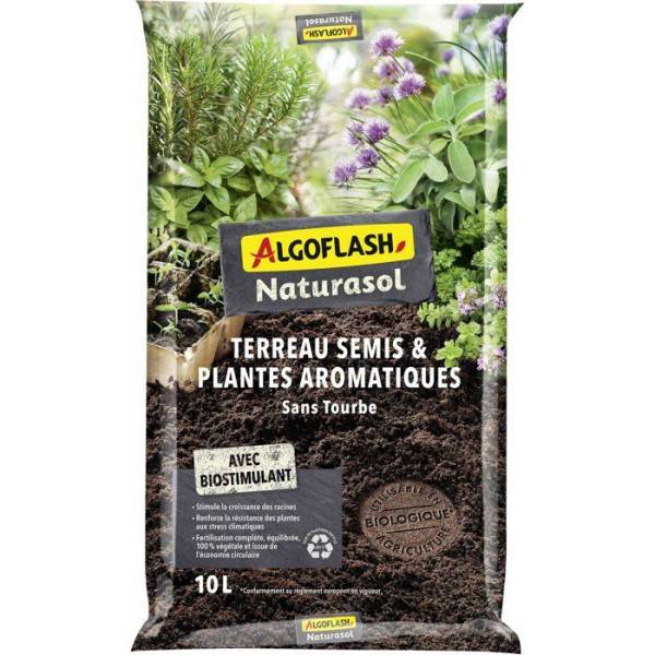 Algoflash - Terreau - ALGOFLASH NATURASOL - Semis plantes aromatiques - Sans tourbe - 10 L